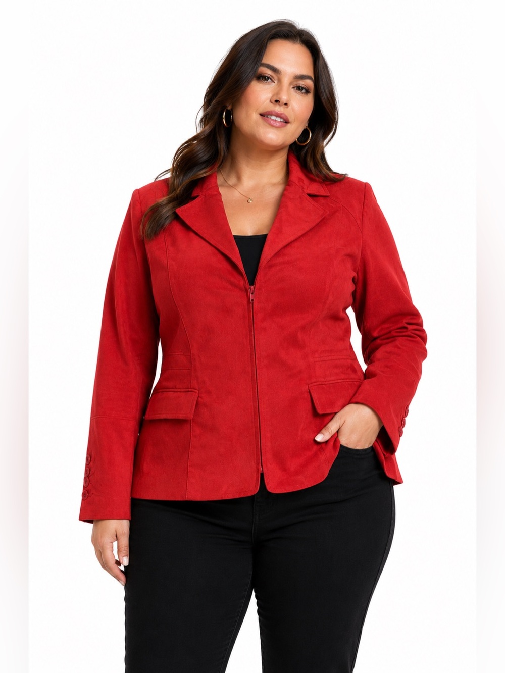 90s Vintage Nygard Faux Suede Zip Blazer Jacket (Red) Size 12